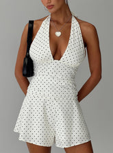 Blushing Babe Halter Playsuit White Polka