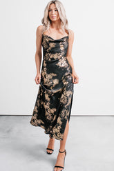 Love Bomb Cutout Back Floral Maxi Dress (Black/Gold)