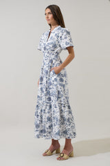 Elara Toile Smocked Waist Maxi Dress