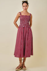 Avery Striped Smocked Midi Dress