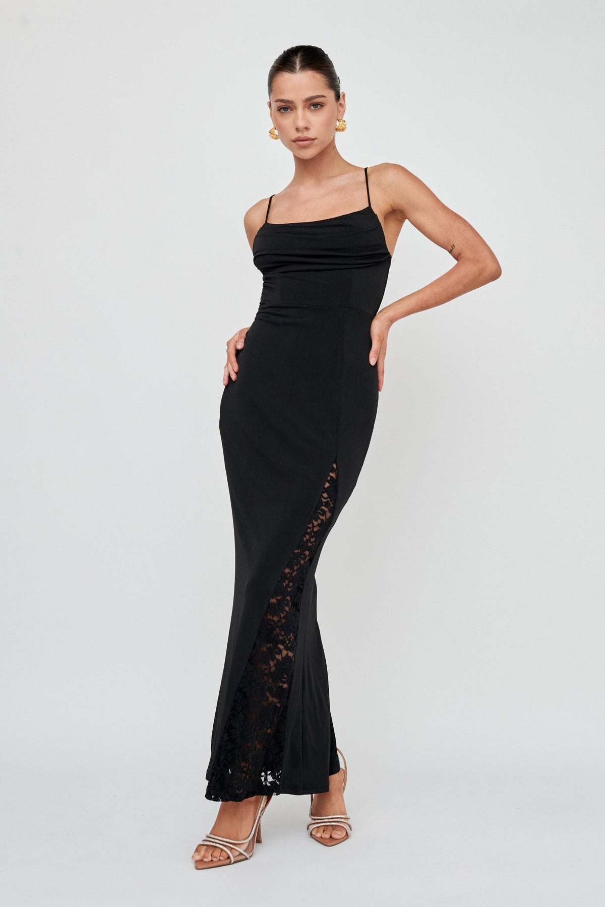 Well Versed Lace Split Maxi Dress Black
