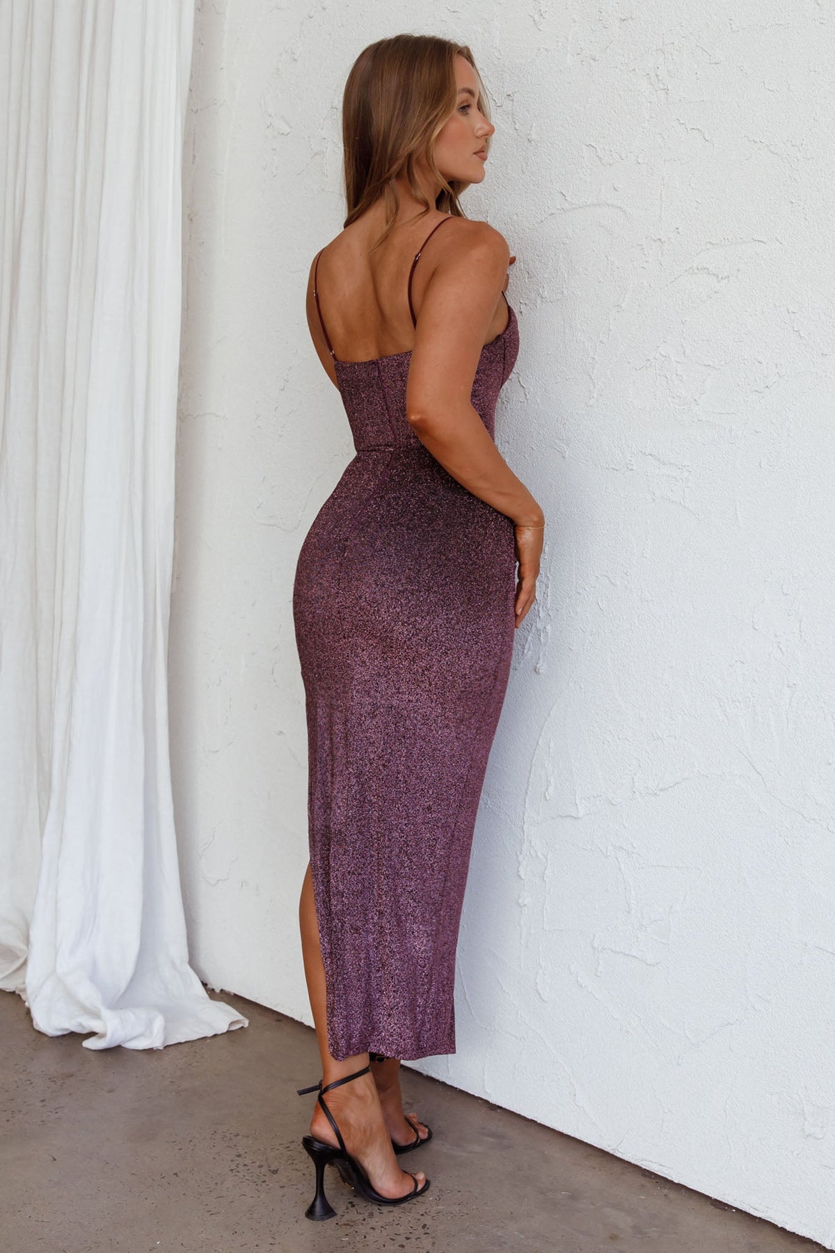 Silver Screen Queen Thigh Split Maxi Dress Purple