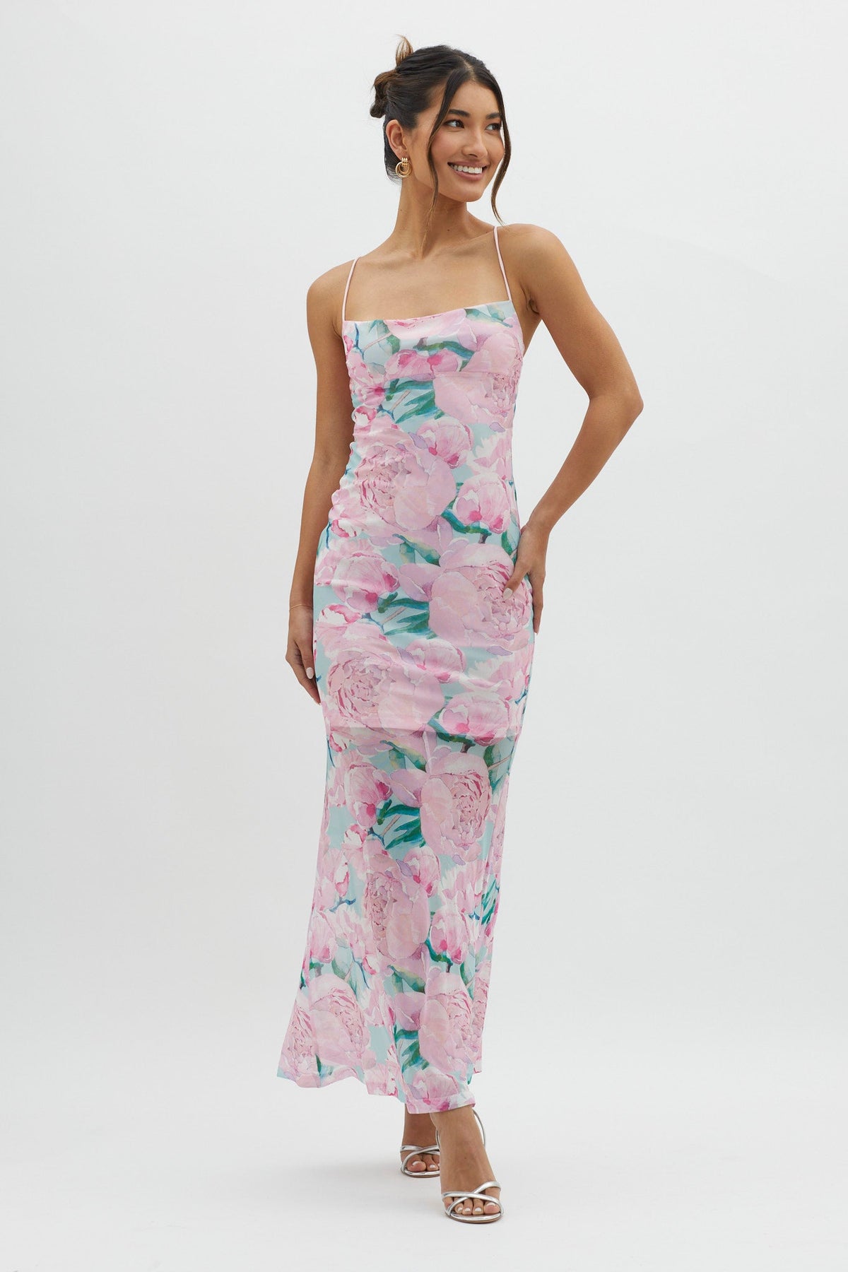 Letting Go Tie-Up Back Maxi Floral Pink