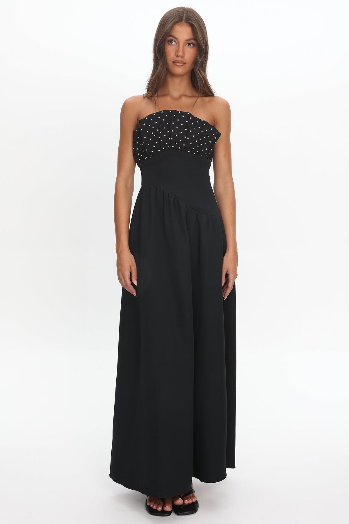 Illianah Frill Bust Asymmetric Hem Maxi Dress Black