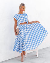 Athina Cotton Blend Gingham Crop Top - Blue