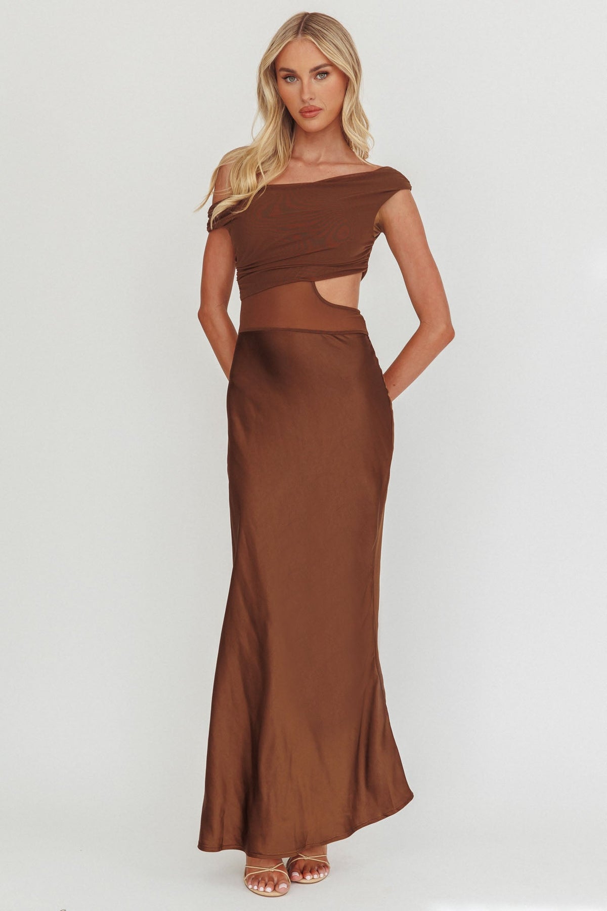 In Blooms Mesh Bodice Maxi Dress Chocolate