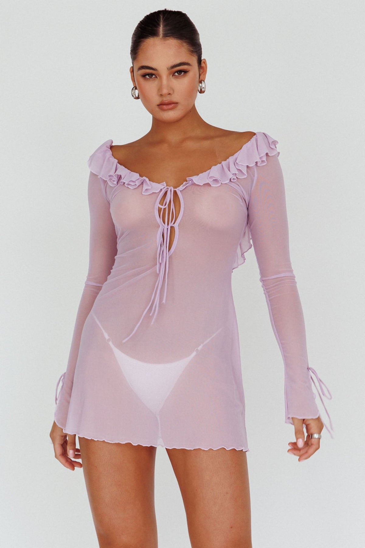 Sea Dreaming Ruffle Trim Mini Dress Lilac