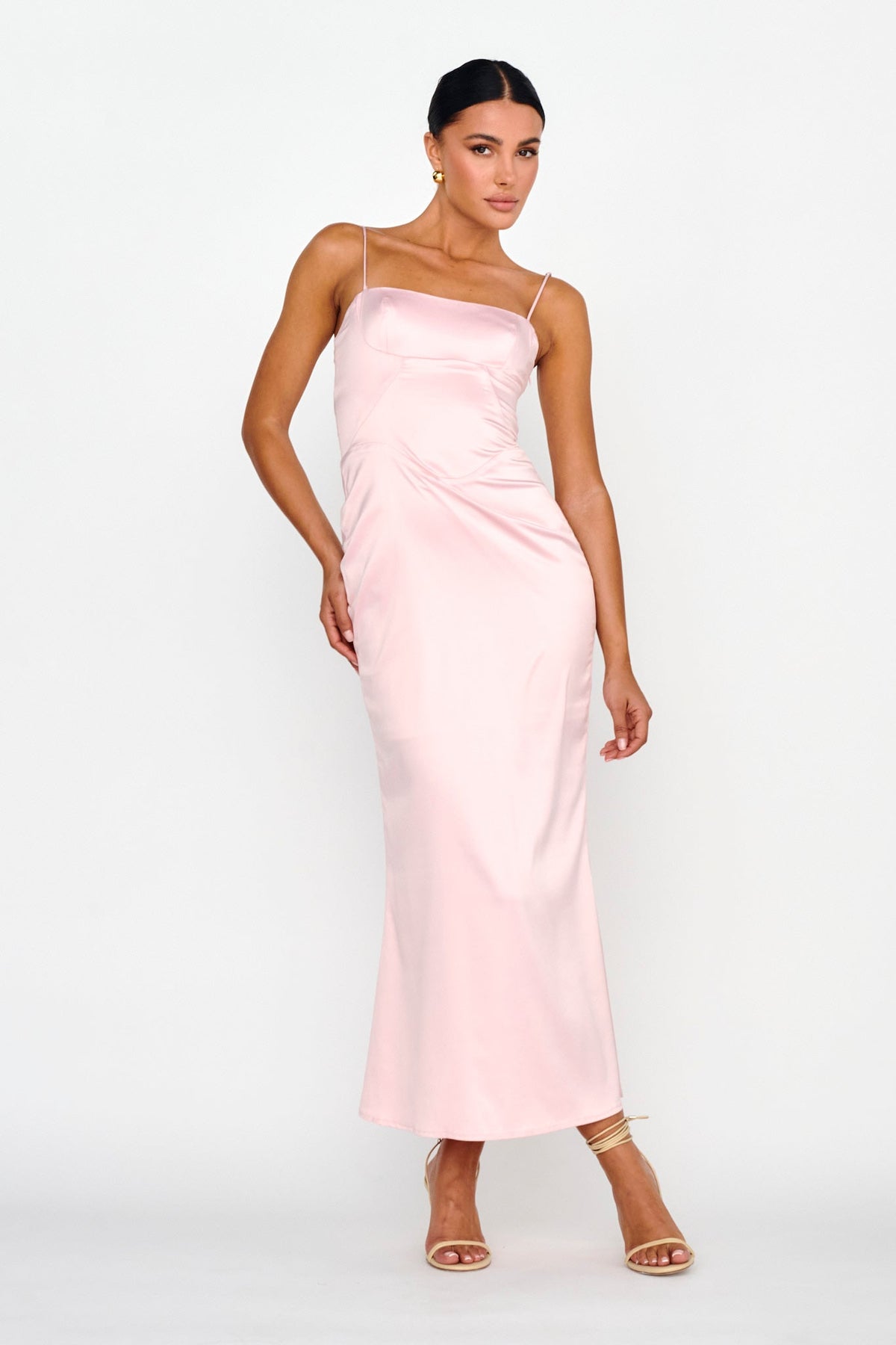 Teneal Lace-Up Back Midi Dress Blush