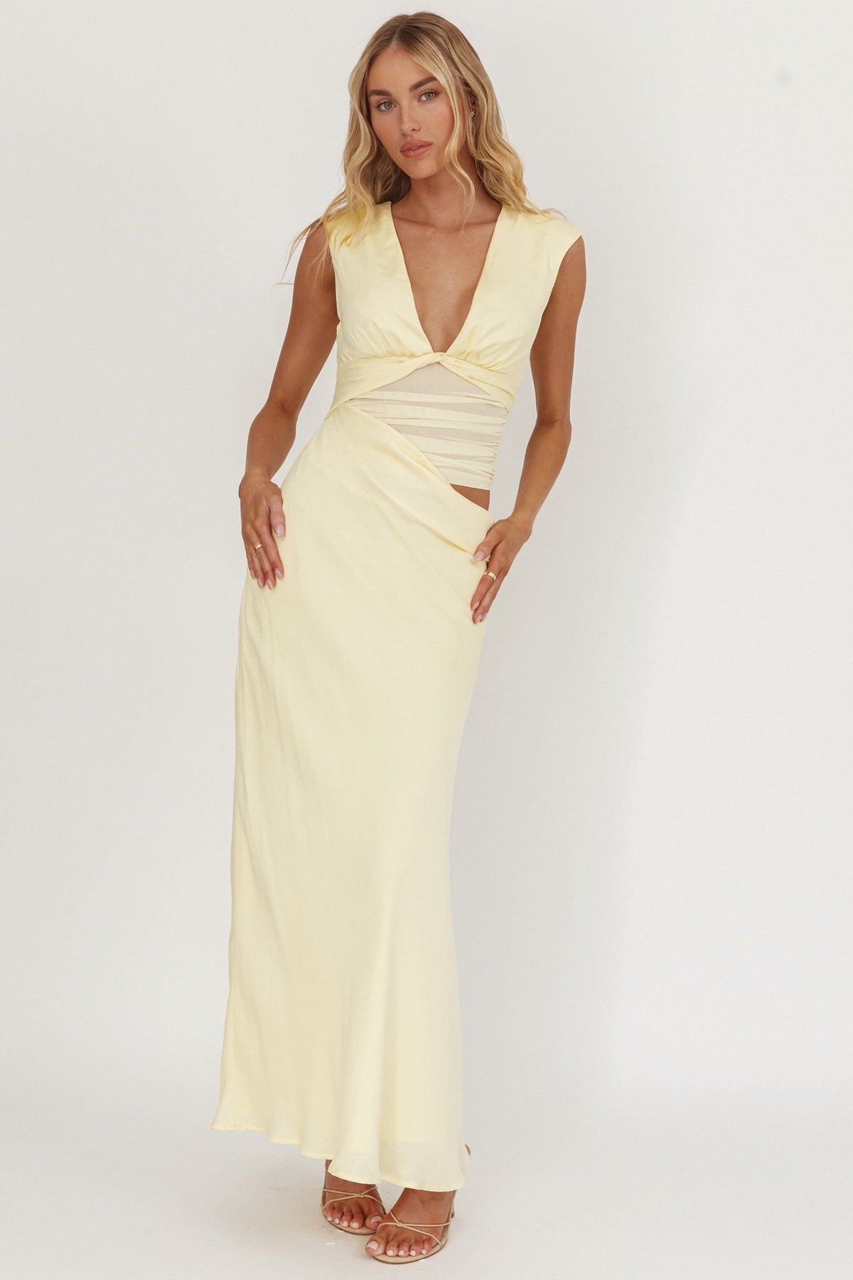 Sun Gaze Sheer Ruched Waist Maxi Dress Butter