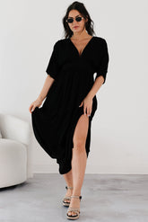 Loose and Free V Neck Maxi Dress (Black)