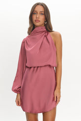 Can't Compete One Sleeve Satin Mini Dress Dusty Pink