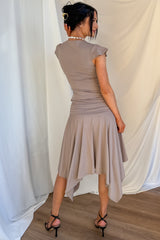 Effortless Babe Handkerchief Flowy Skirt (Taupe)