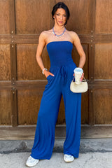 Garden Muse Smocked Strapless Jumpsuit (Lt Navy)