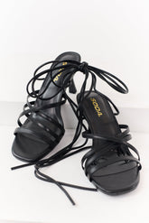 Heartbreaker Energy Lace Up Faux Leather Kitten Heels (Black)