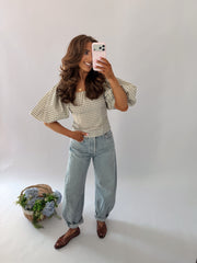 Gingham Kisses Puff Sleeve Top