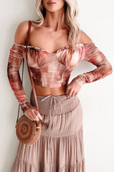 From Flirty To Fierce Sparkle Mesh Off The Shoulder Top (Dry Rose)