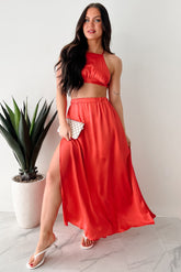Sending Signals Halter Two Piece Maxi Set (Red Orange)