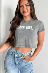New York Niceties Graphic Crop Tee (Washed Navy)