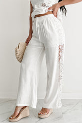 Gentle & Genuine Linen Crochet Wide Leg Pants (White)