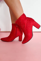Be Like Dolly Rhinestone Glitter Booties (Red)