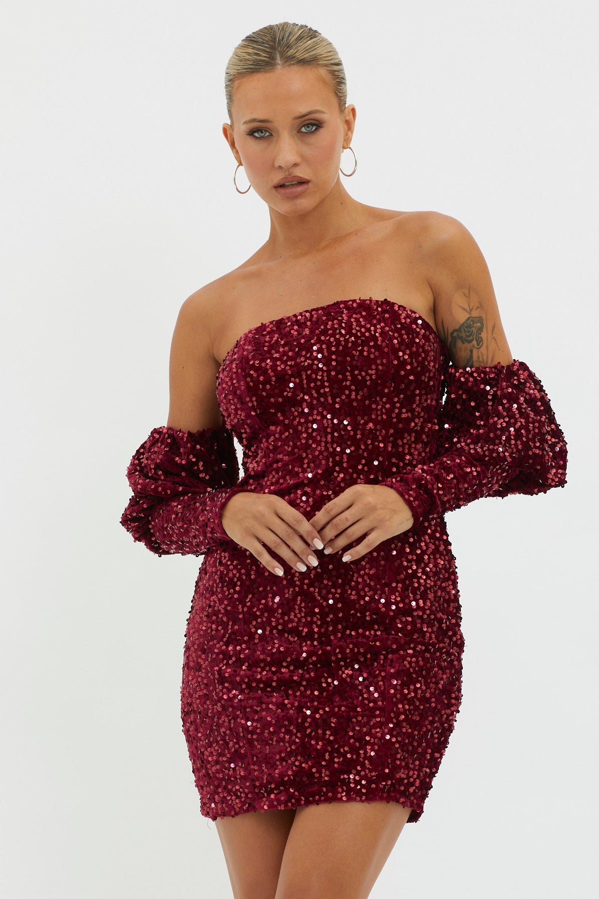 Merry & Bright Sequin Mini Dress Wine