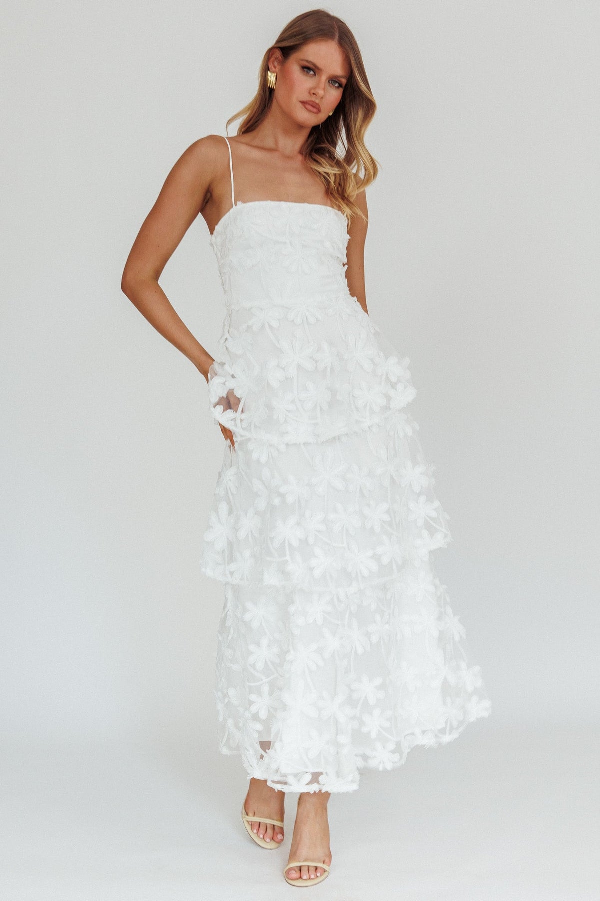 Dori Floral Embellished Maxi Dress White