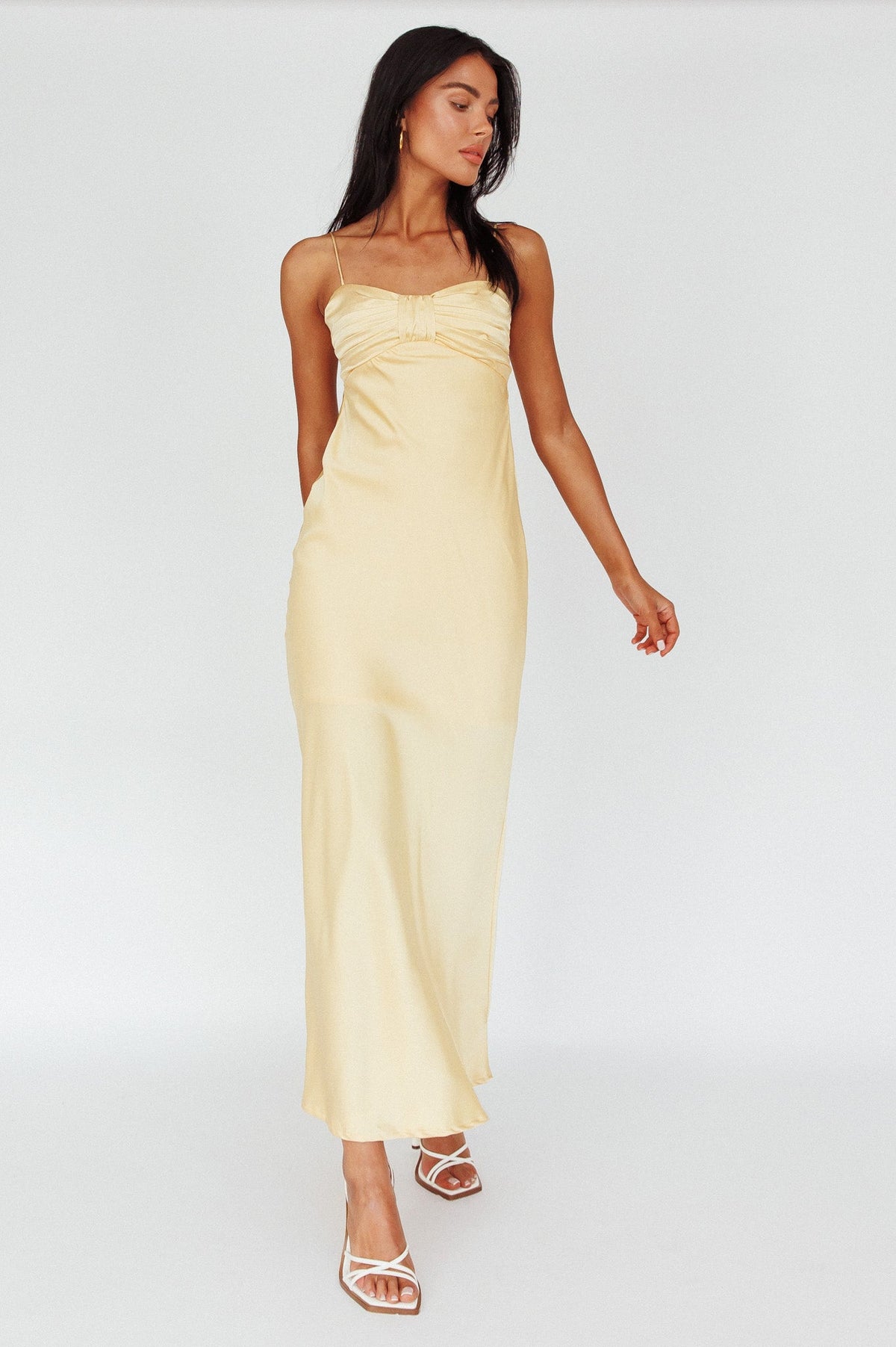 Siva Gathered Bust Midi Dress Yellow