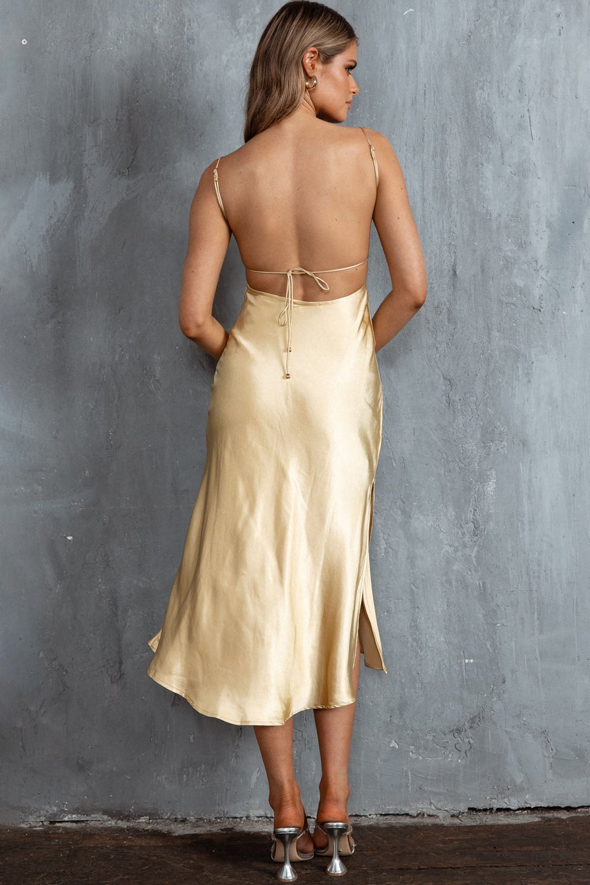 Dolce Life Low Back Midi Dress Lemon