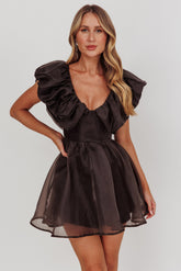 Kahlo Ruffle Neckline Mini Dress Black