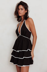 Catalina Tiered Ruffle Mini Dress Black/White