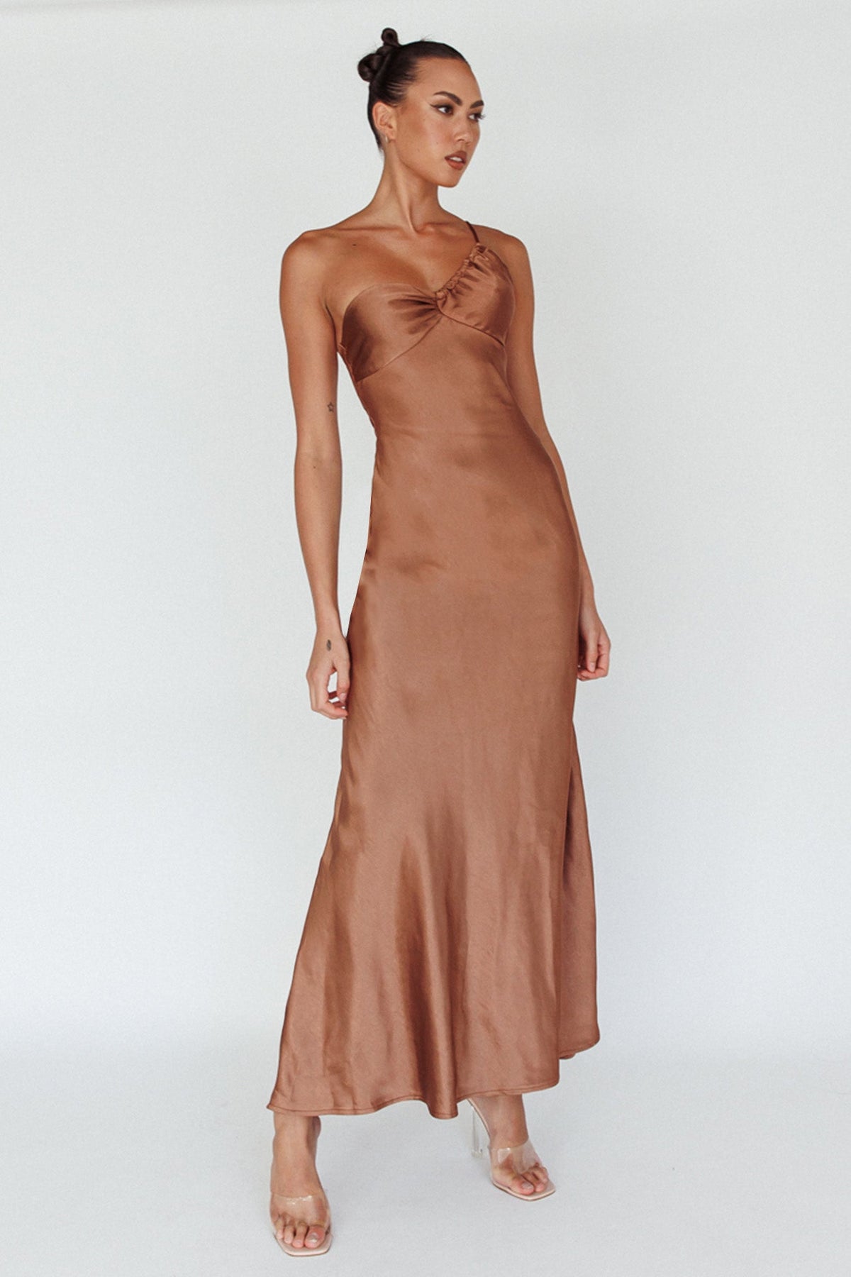 Twilight Tango One-Shoulder Maxi Dress Mocha