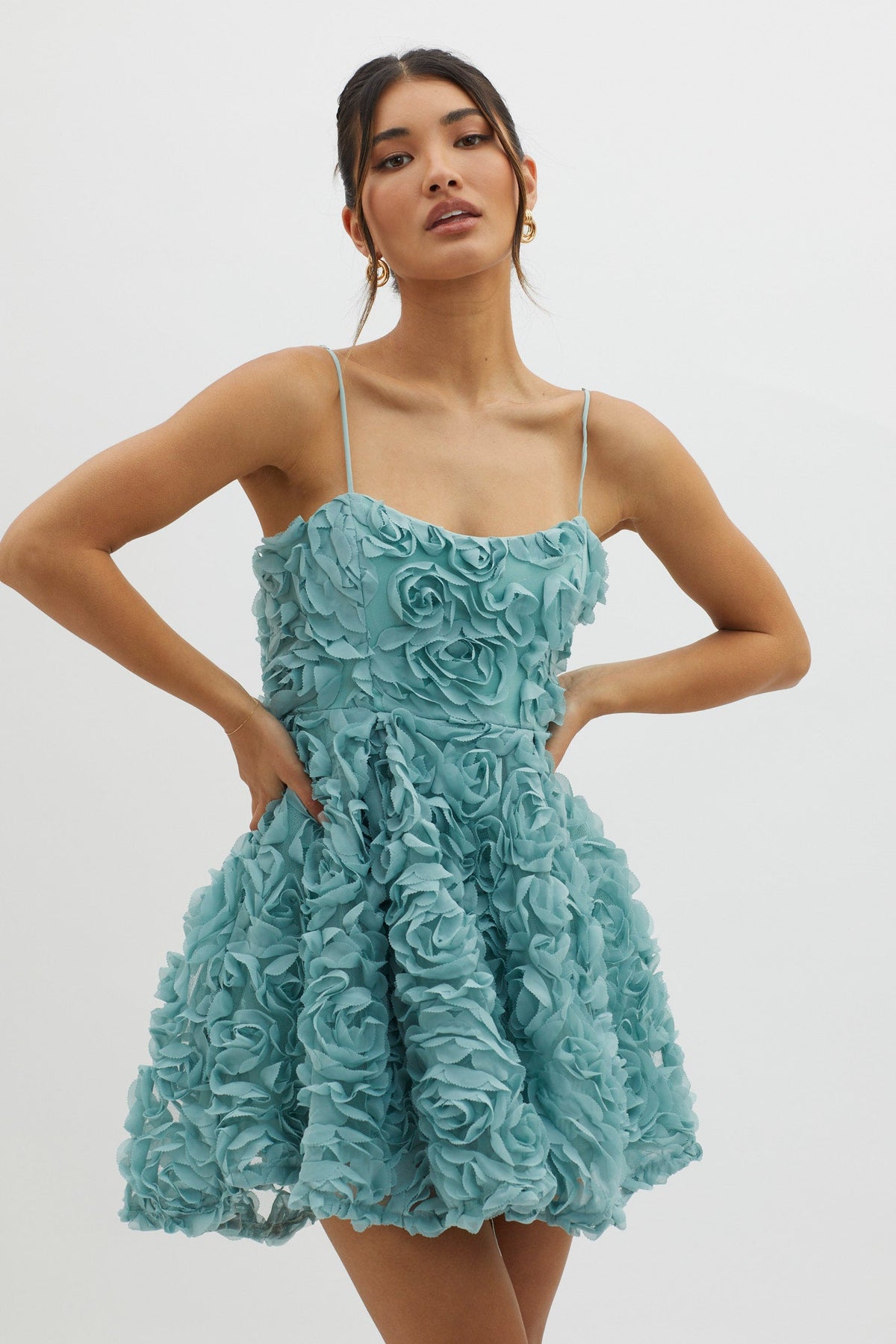 Mariela Floral Embellished Mini Dress Sage
