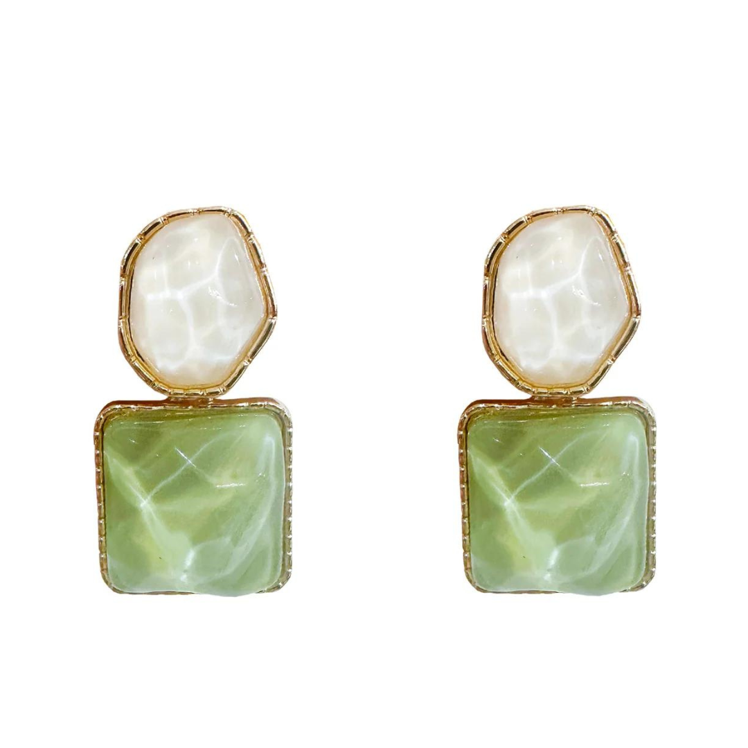 Sparkling Geometric Resin Square Drop Earrings