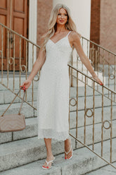Just One Smile Polka Dot Midi Dress (Ivory/Olive)