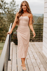 Forever On My Mind Bow Print Midi Dress (Blush)