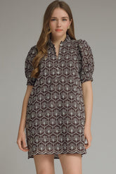 Melanie Embroidered Scallop Hem Mini Dress