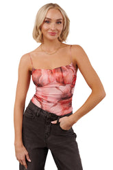 I Am The Moment Floral Mesh Bodysuit (Red/Pink)