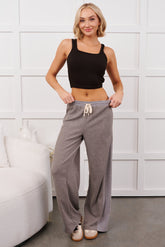 In The Daylight Contrast Tie Waffle Knit Pants (Heather Gray)