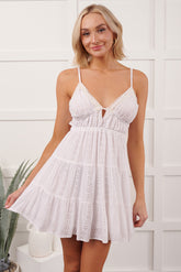 Evening Poise Sleeveless Eyelet Mini Dress (White)