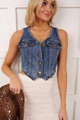 Downhome Darling Sleeveless Denim Vest (Blue Haze)