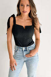 A Stitch In Time V-Notch Tie Strap Bodysuit (Black)