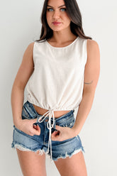 Earth Moments Sleeveless Linen Drawstring Top (Oat)