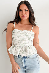 Nature's Palette Ruched Floral Peplum Tank (Sage)