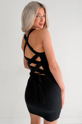 Best Of Luck Criss Cross Back Strap Bodycon Mini Dress (Black)