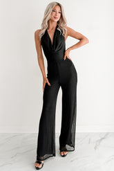 Dark & Dazzling Metallic Halter Jumpsuit (Black)