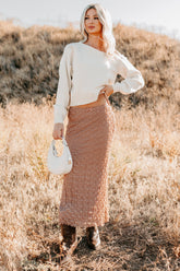 Polished Ease Textured Lace Maxi Skirt (Tan)