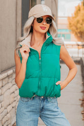 On The Reverse Side Reversible Puffer Vest (Green/Beige)