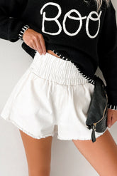Lorna High Waist Washed Twill Shorts (White)