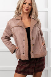 Keep Me Close Faux Suede Sherpa Lined Jacket (Dark Mauve)