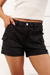 Karly Utility Pocket Denim Shorts (Black)